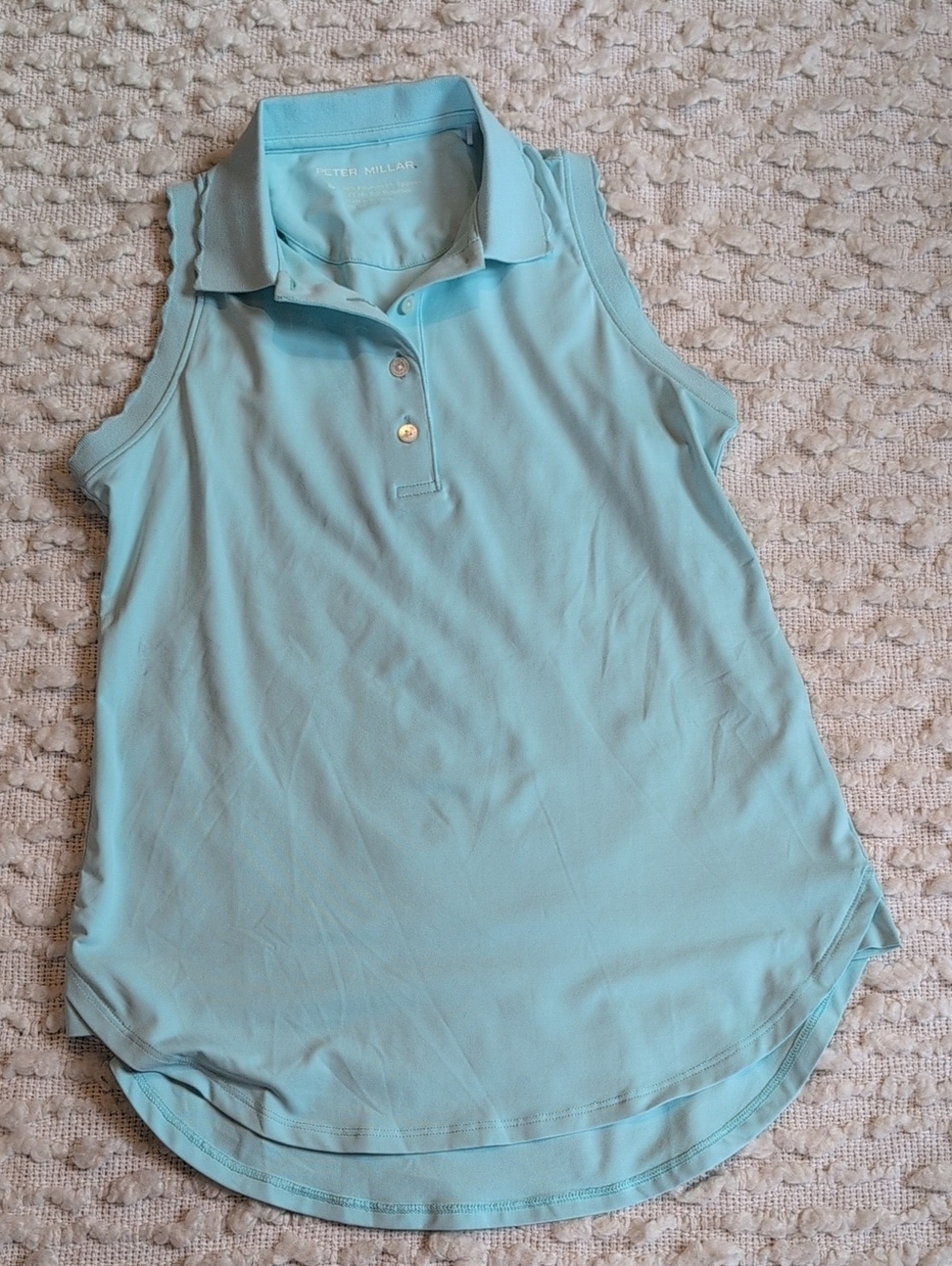 Peter Millar Sleeveless Ruffle Scalloped Edge Gold Tank Light Aqua Blue Small